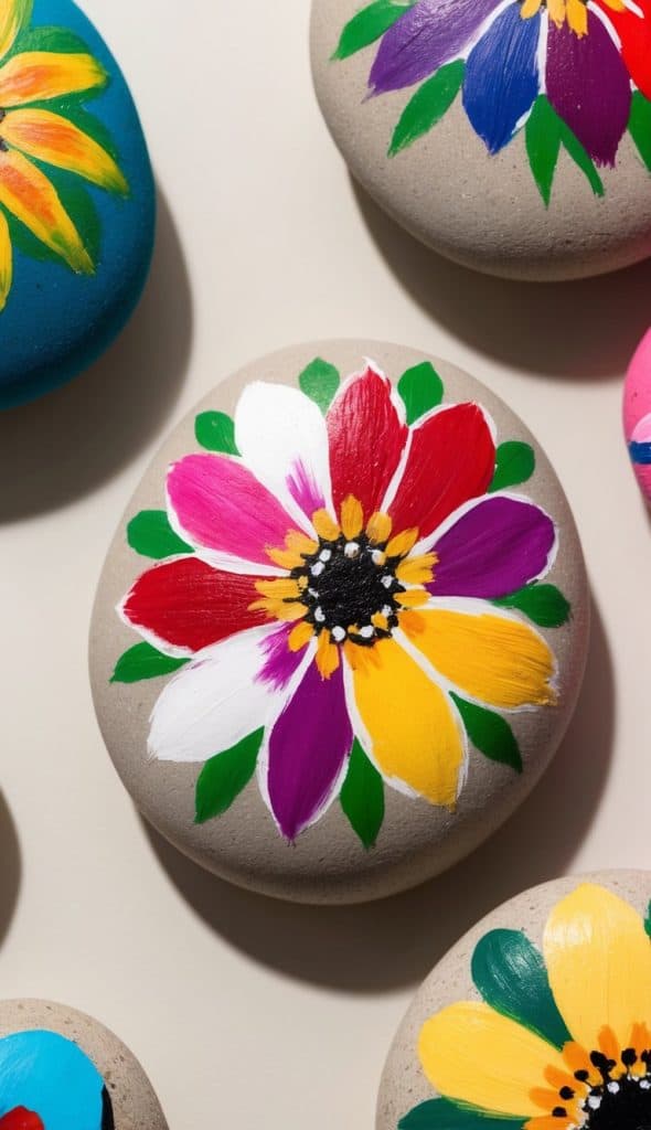 Flower Petal Rocks 66 Beautiful Flower Painted Rock Ideas for Creative Crafts - Living Tickled