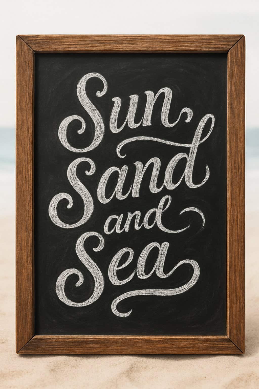 A wood-framed chalkboard sign with elegant hand-drawn lettering displayed against a clean background with soft natural light.
