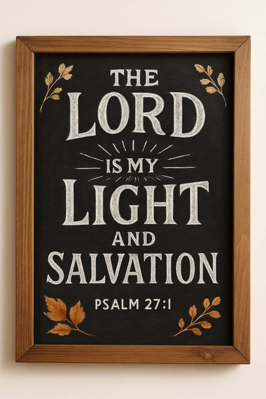 A wood framed chalkboard sign with artistic chalk lettering surrounded by subtle seasonal decorations.