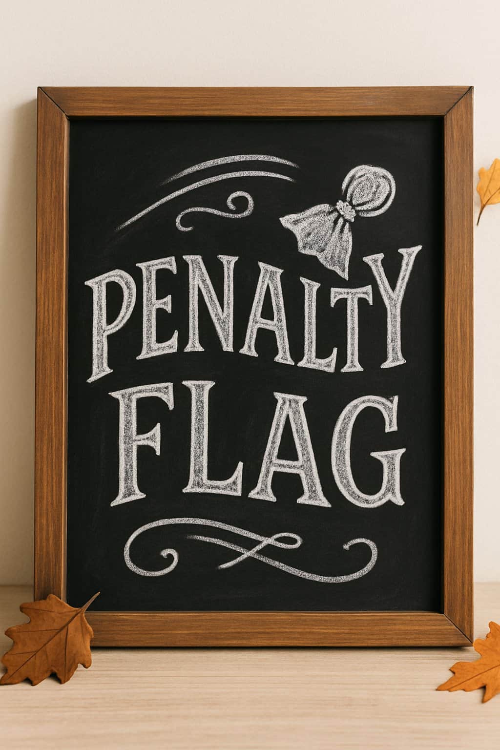 A wooden framed chalkboard with artistic chalk textures and a clean background, featuring football-themed decorative elements and subtle autumn details.
