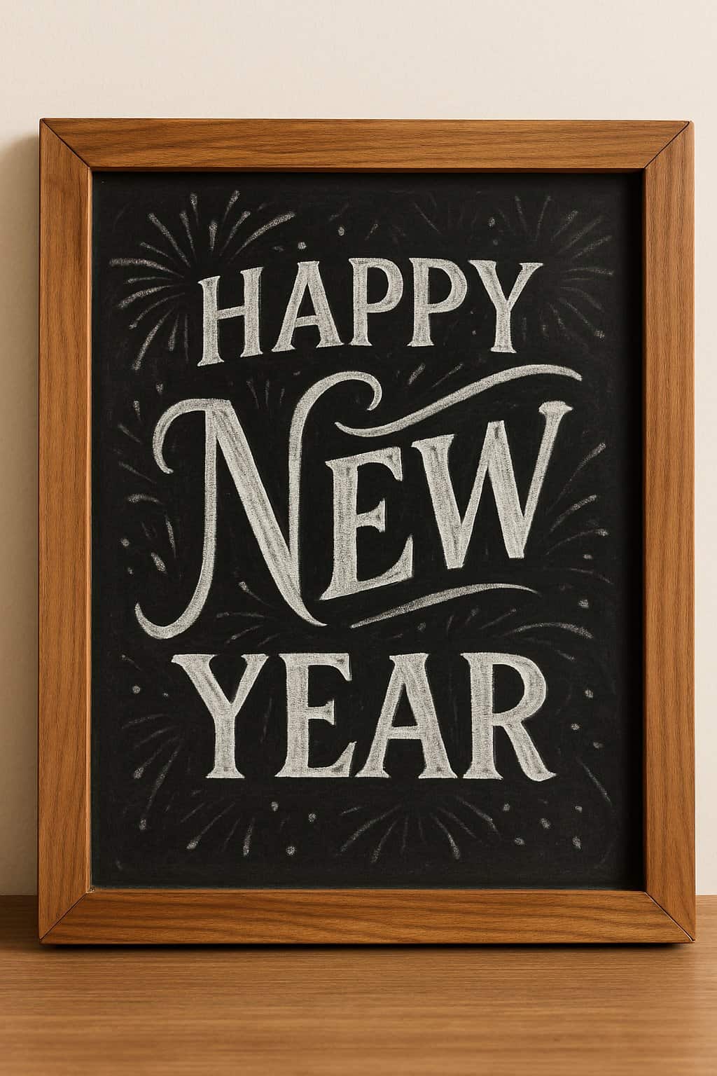 A wood framed chalkboard sign with artistic chalk lettering and subtle seasonal decorations, set against a clean background with natural lighting.