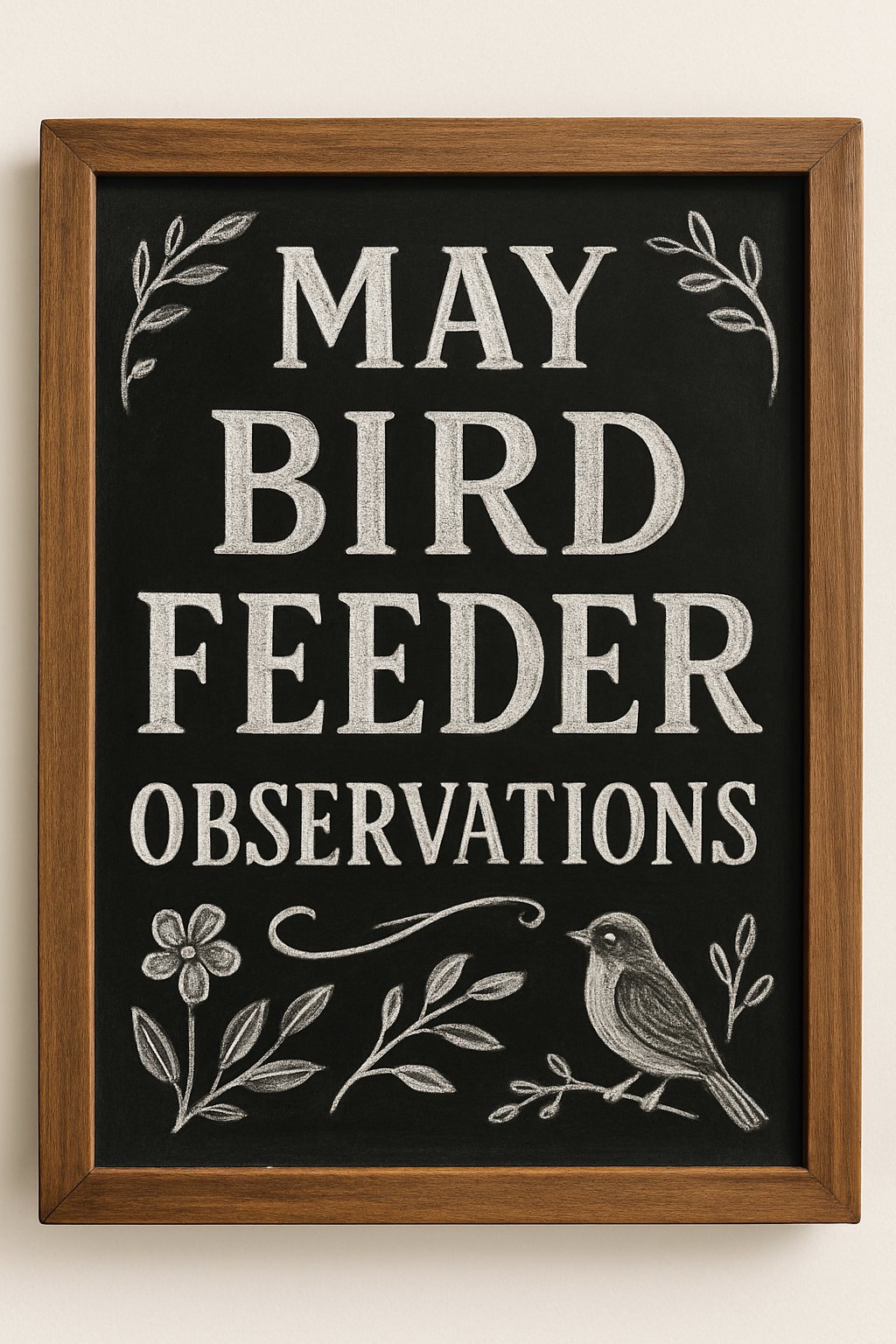 A wooden framed chalkboard sign with decorative hand lettering and spring-themed botanical accents on a clean background.