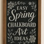 A framed chalkboard sign with hand-drawn floral designs reads: "Easy Spring Chalkboard Art Ideas" in decorative lettering.