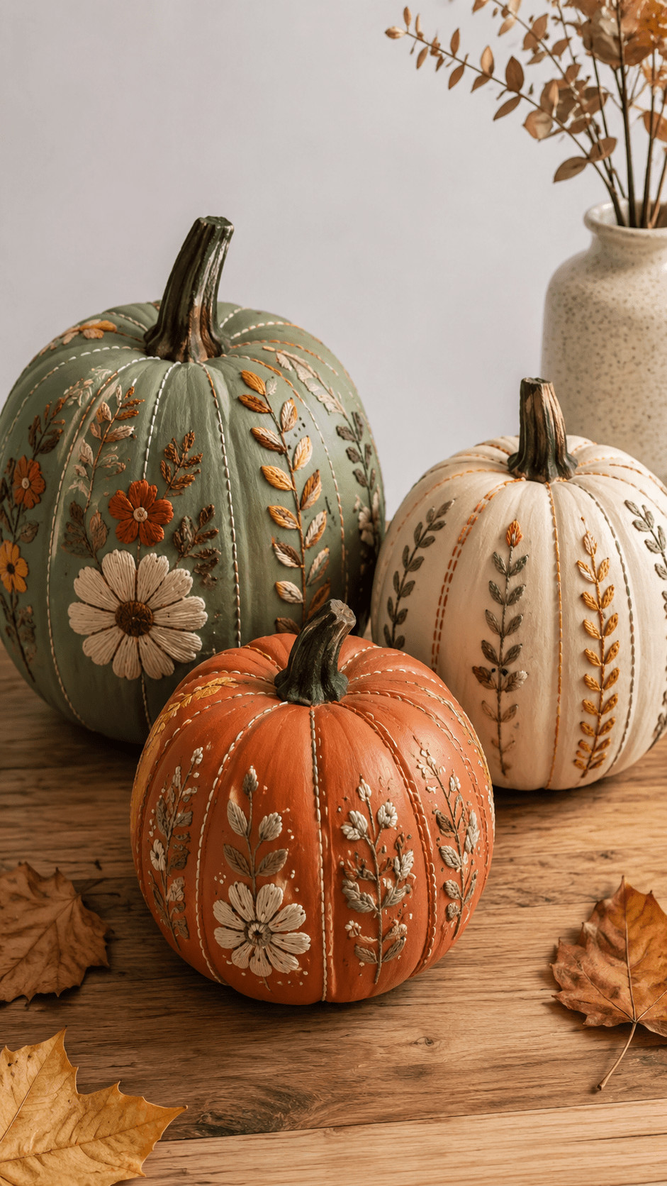 Hand-painted Stitch pumpkin with indigo paint and silver star details sitting on a porch at dusk, twinkling under warm string lights.