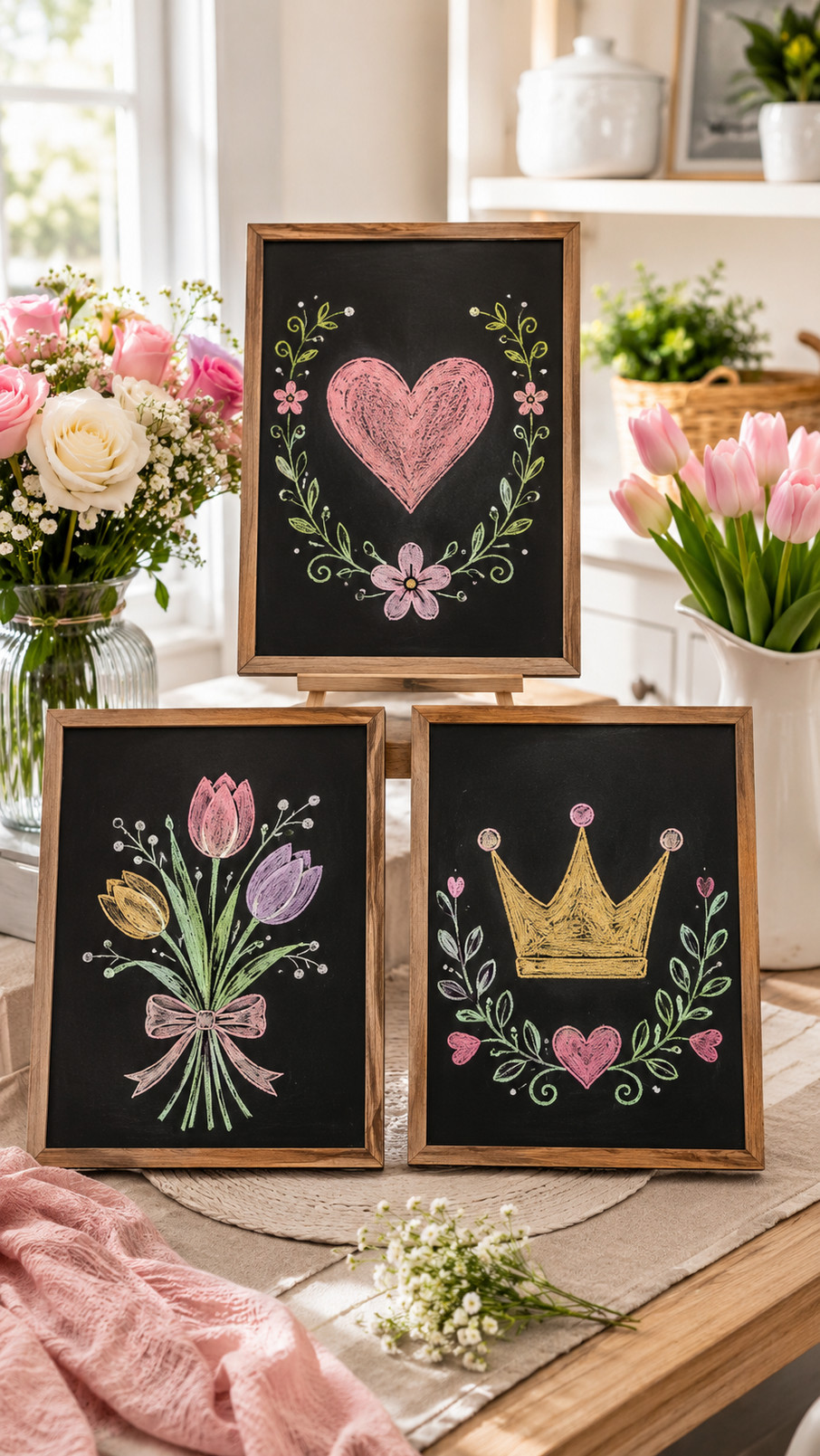 A colorful Mother’s Day chalkboard featuring pastel butterflies and a cheerful handwritten message.