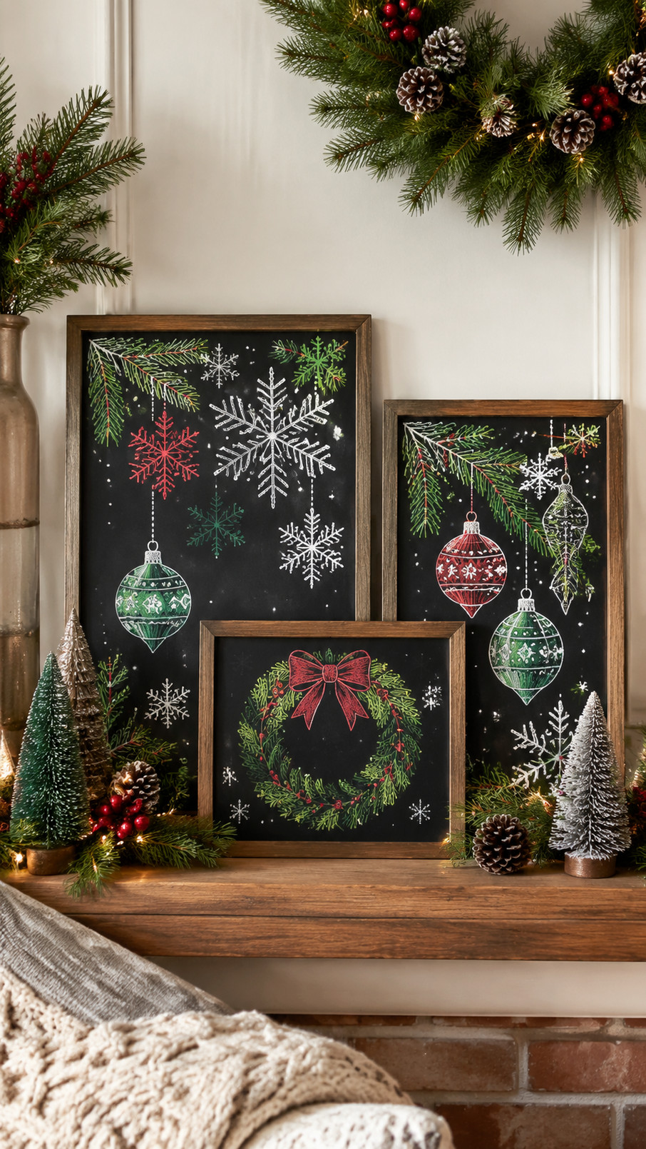 A Christmas chalkboard featuring a red-and-white candy cane border with festive lettering and decorative holiday accents.