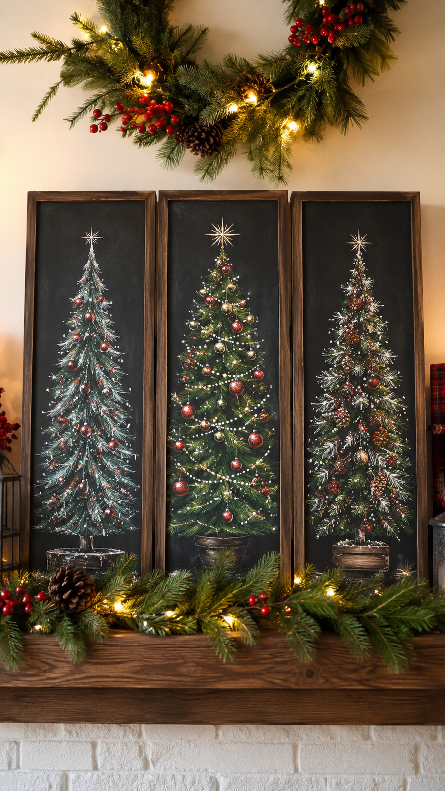 A Christmas tree chalkboard design decorated with red-and-white candy canes, snowy accents, and festive holiday details.