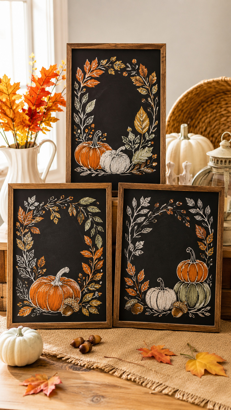 November chalkboard calendar with a cranberry border, curling vines, and small chalk berries on a black background.