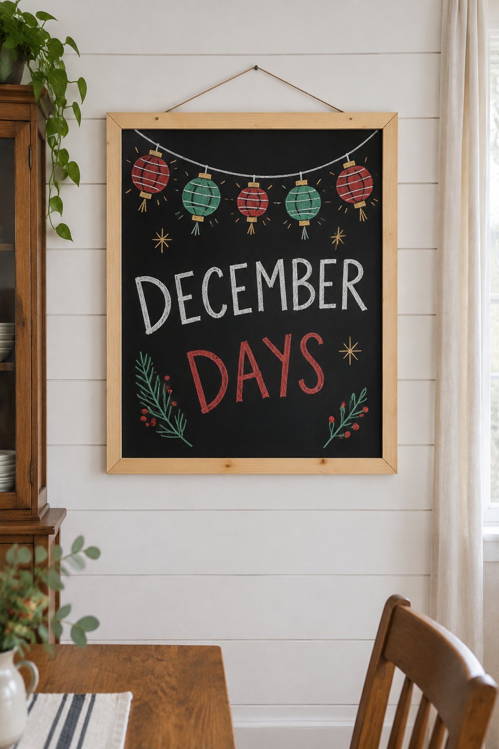December Days: a hand-drawn christmas chalkboard sign reading "DECEMBER DAYS".