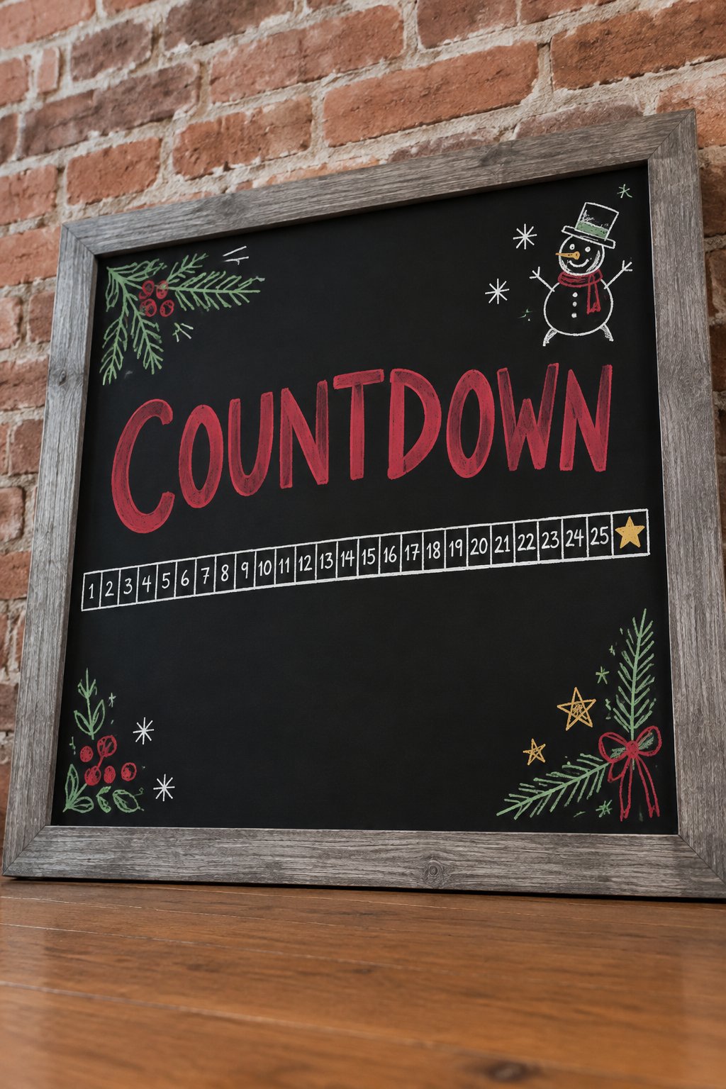 Twenty-Five Box Strip: a hand-drawn christmas chalkboard sign reading "COUNTDOWN".