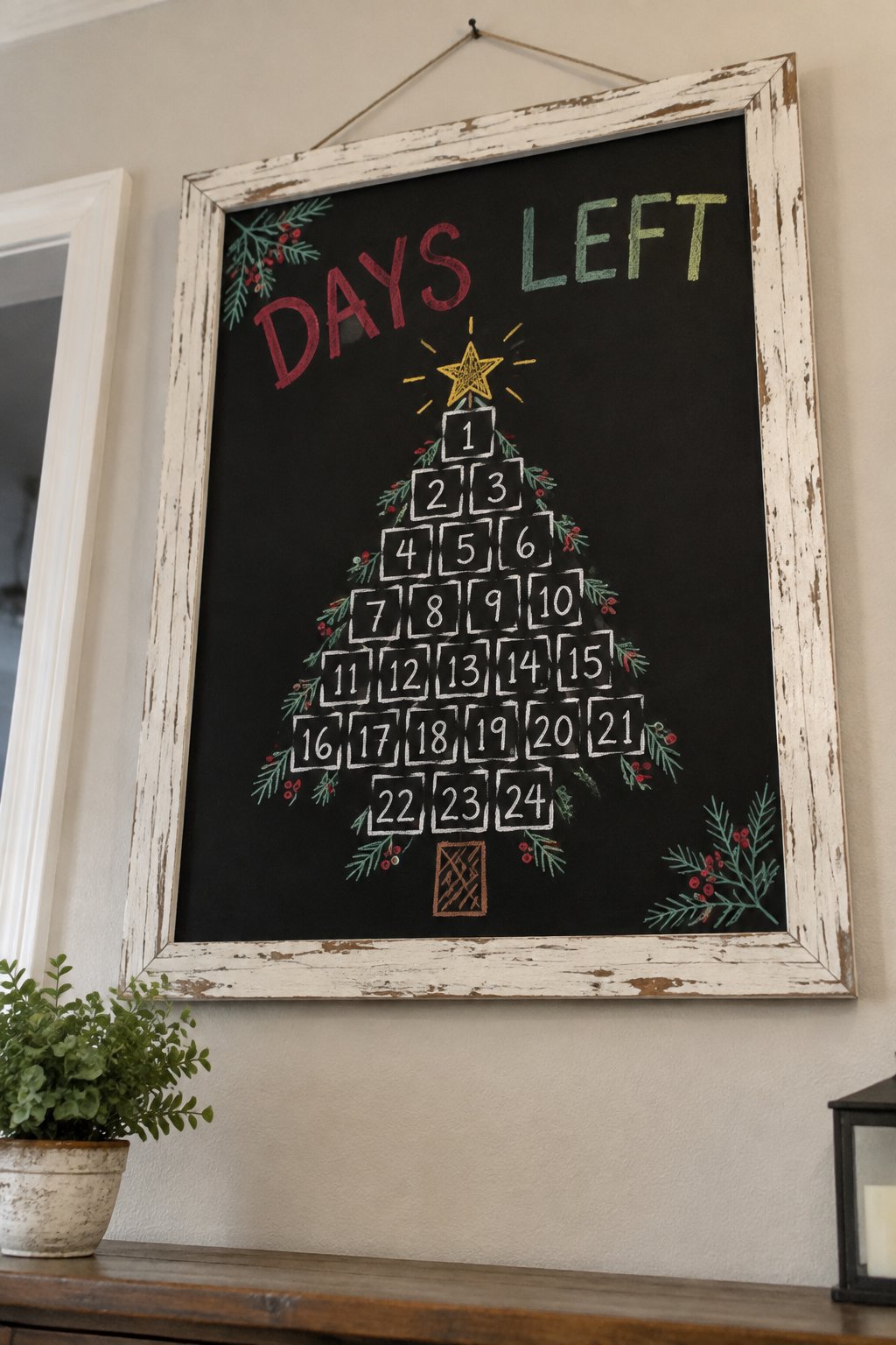 Tree Day Squares: a hand-drawn christmas chalkboard sign reading "DAYS LEFT".