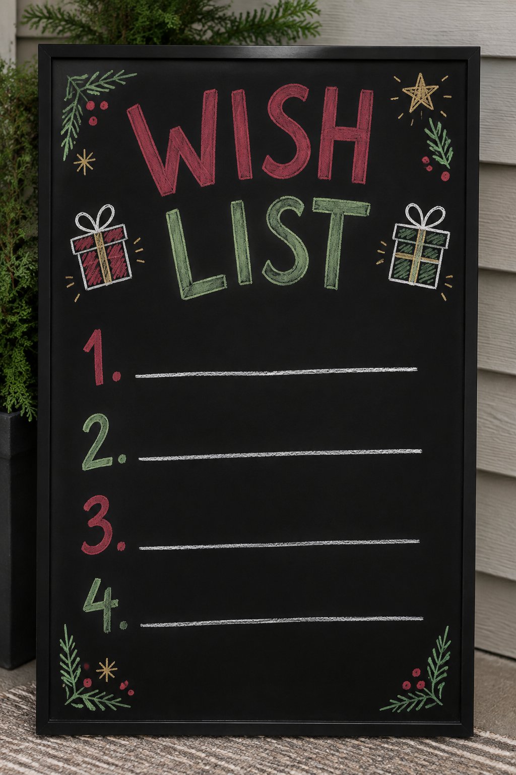 Wish List Board: a hand-drawn christmas chalkboard sign reading "WISH LIST".