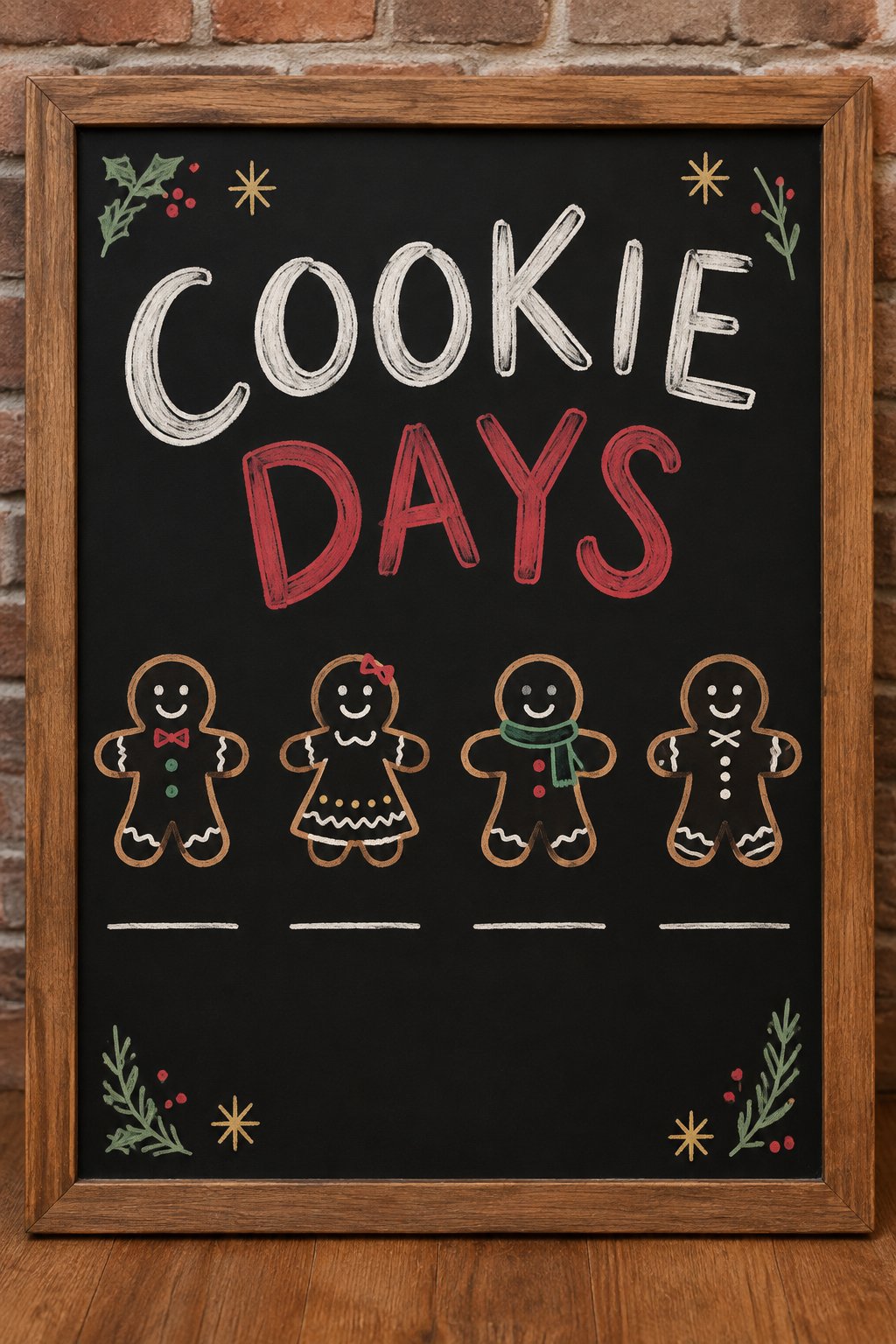 Cookie Decorating Days: a hand-drawn christmas chalkboard sign reading "COOKIE DAYS".