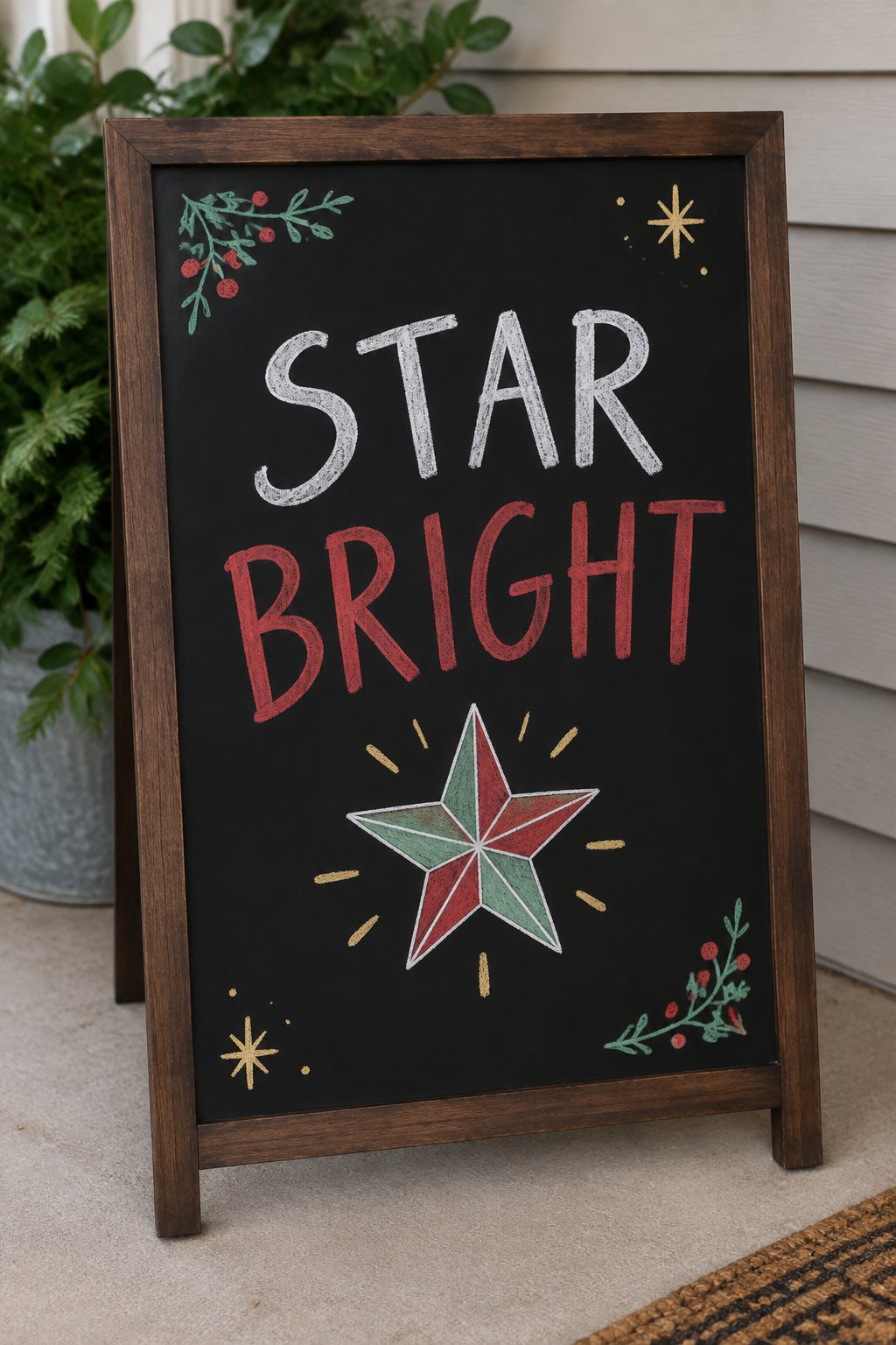 Paper Star: a hand-drawn christmas chalkboard sign reading "STAR BRIGHT".