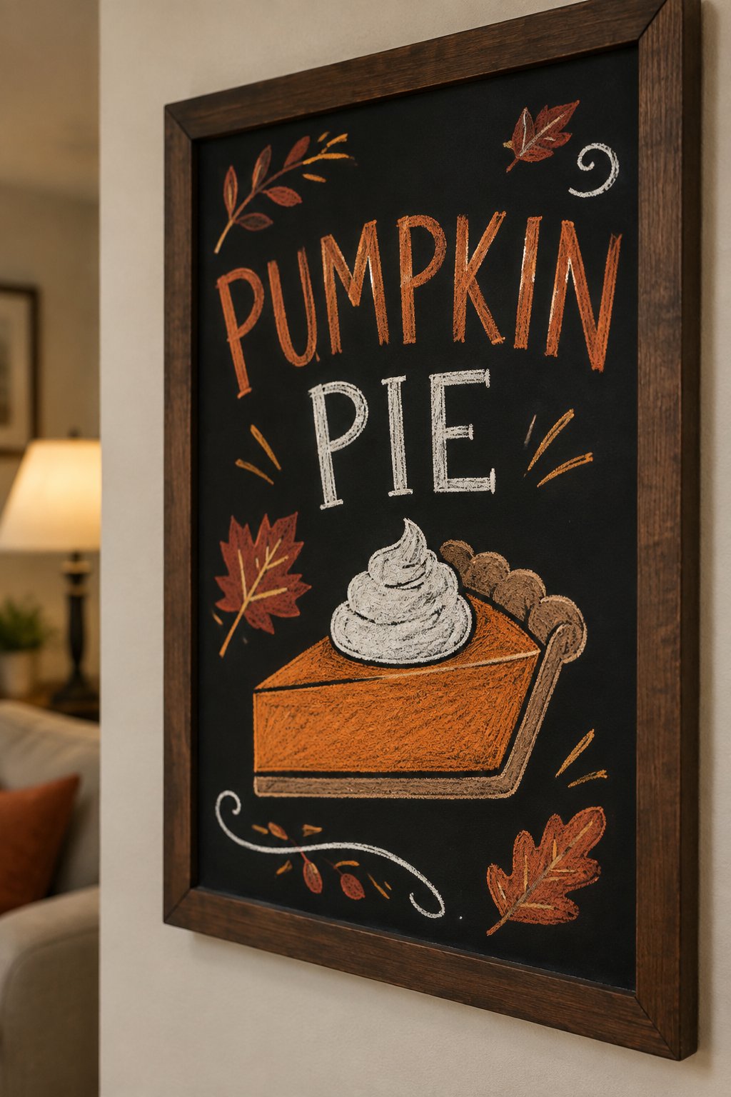 Sweet Slice of Fall: A slice of pumpkin pie becomes the hero, drawn with warm orange tones and topped with a lush dollop of cream. Paired with hand-drawn leaves and festive flourishes, it channels a nostalgic, homey feel.