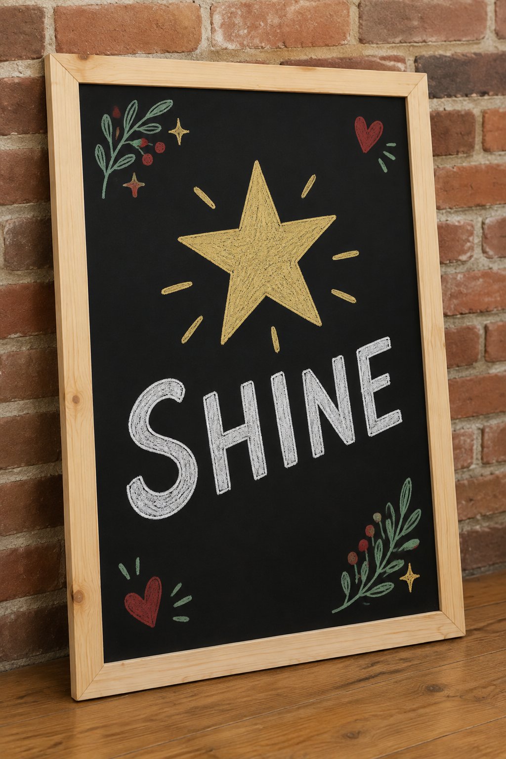Sparkle Star: a hand-drawn christmas chalkboard sign reading "SHINE".