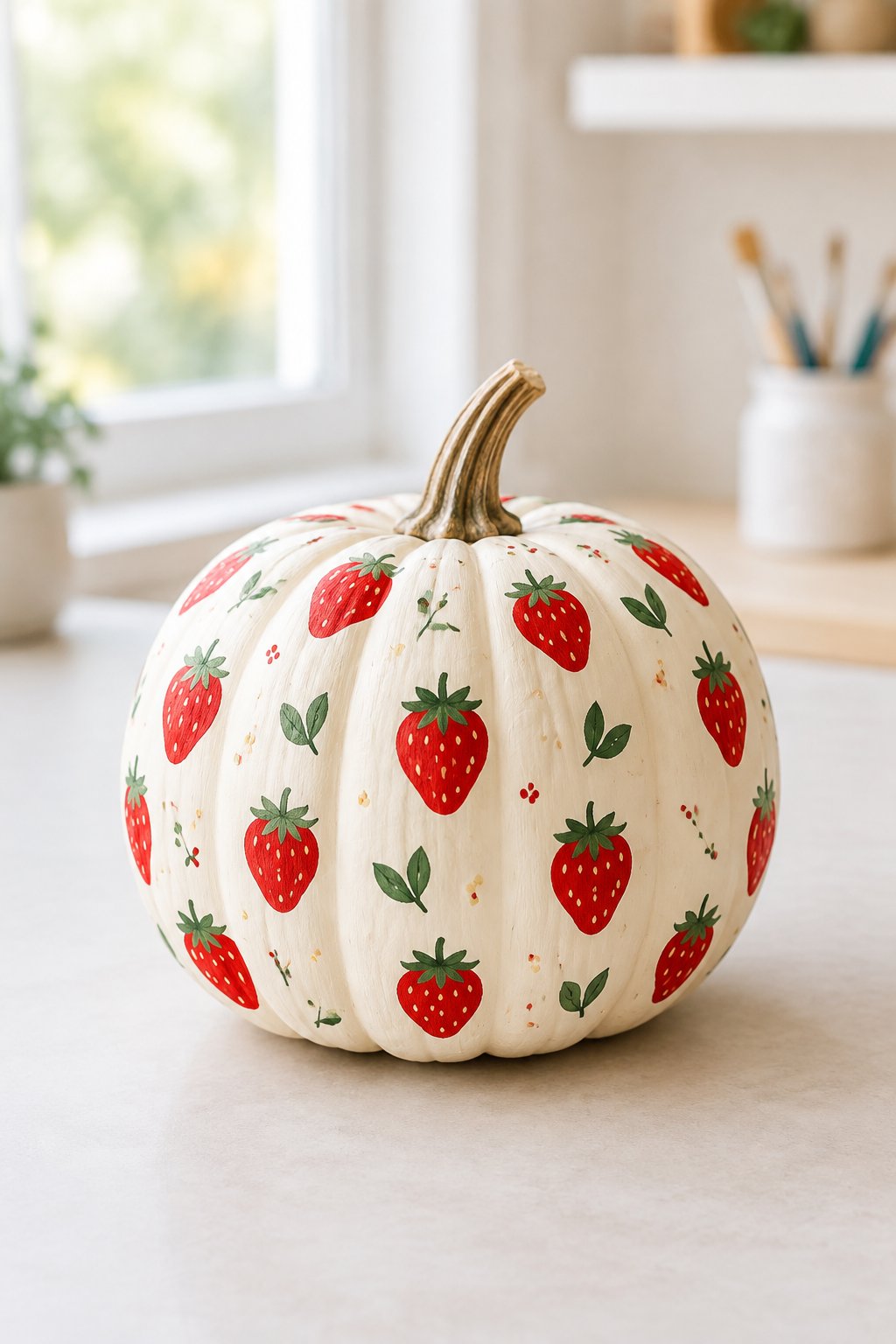 Strawberry Print Pumpkin - aesthetic painted pumpkin ideas