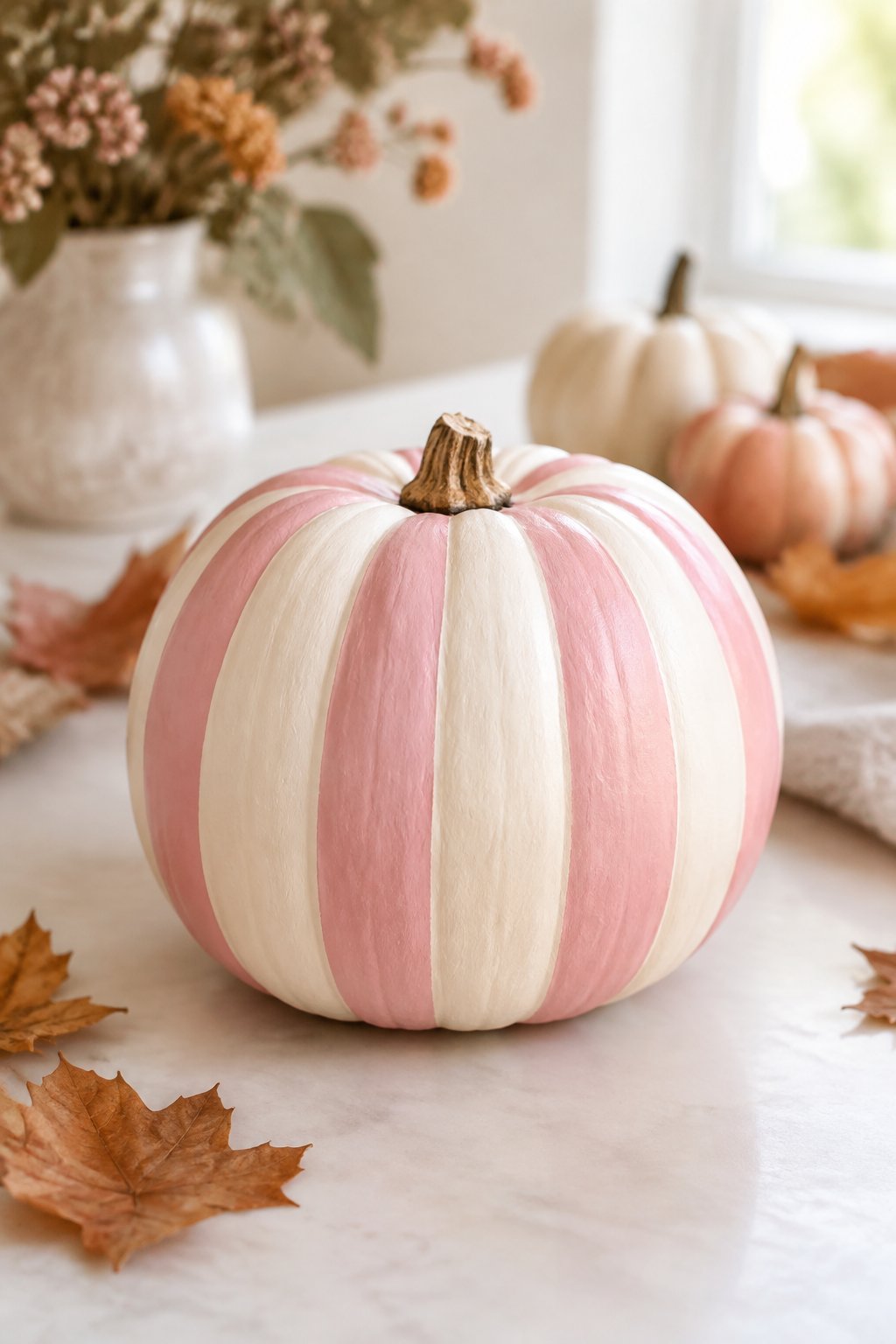 Candy Stripe Pink Pumpkin - aesthetic painted pumpkin ideas