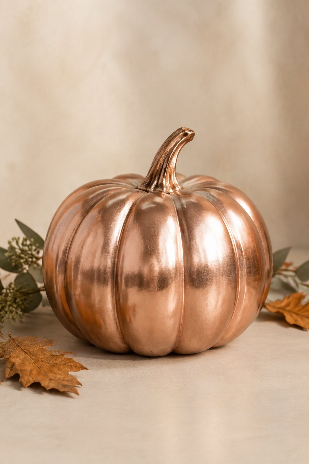 Metallic Rose Gold Pumpkin - aesthetic painted pumpkin ideas