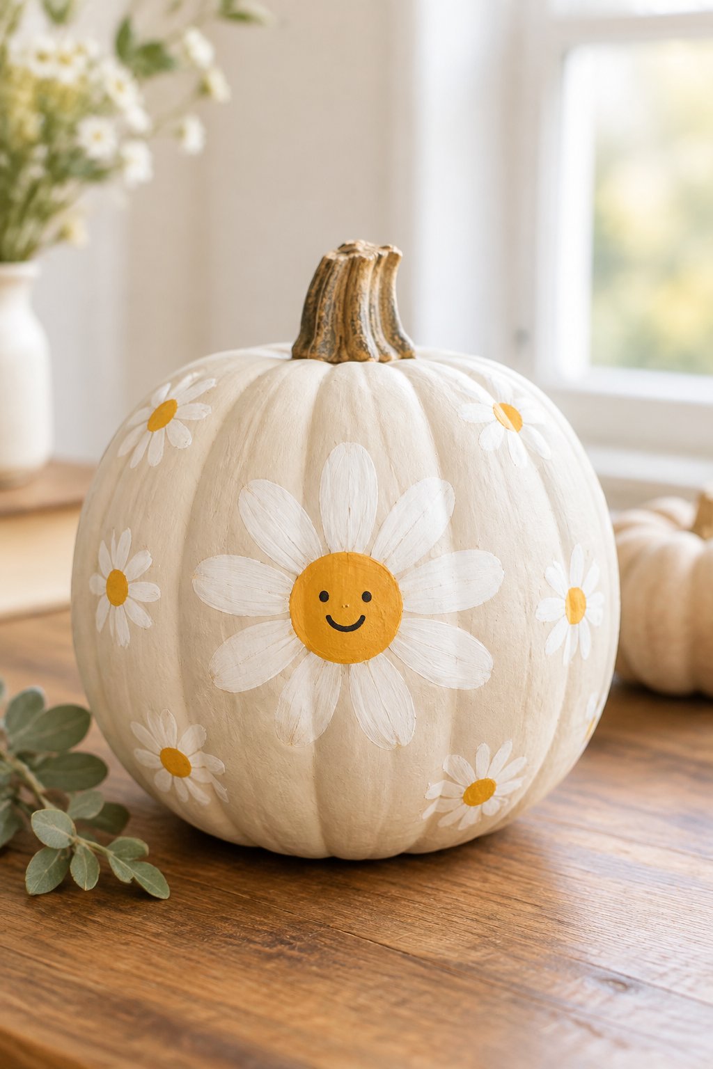 Smiley Daisy Pumpkin - aesthetic painted pumpkin ideas