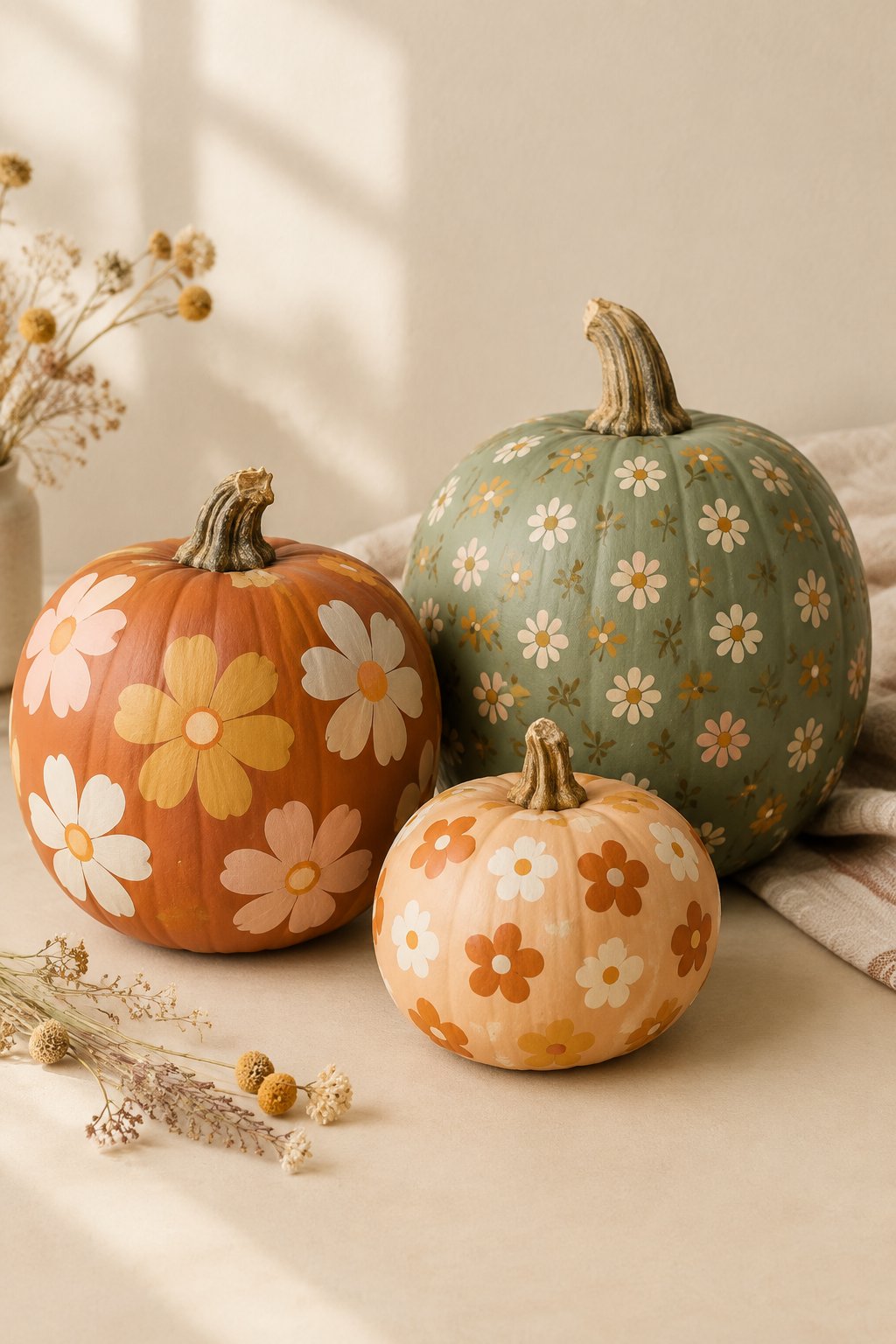 Groovy Retro Flowers - aesthetic painted pumpkin ideas
