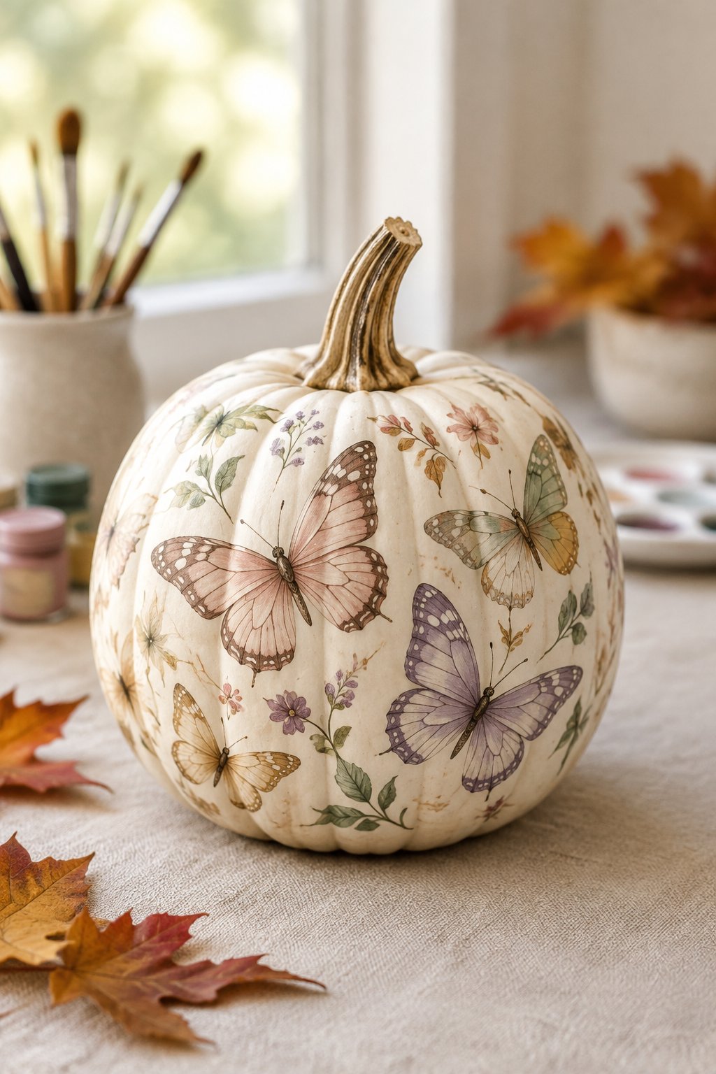 Butterfly Pumpkin - aesthetic painted pumpkin ideas