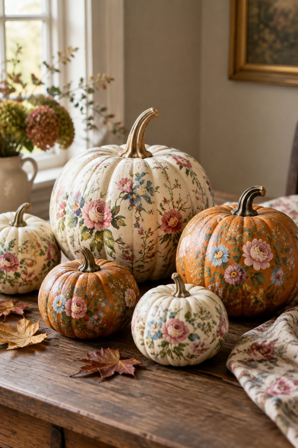 Vintage Chintz Floral - aesthetic painted pumpkin ideas