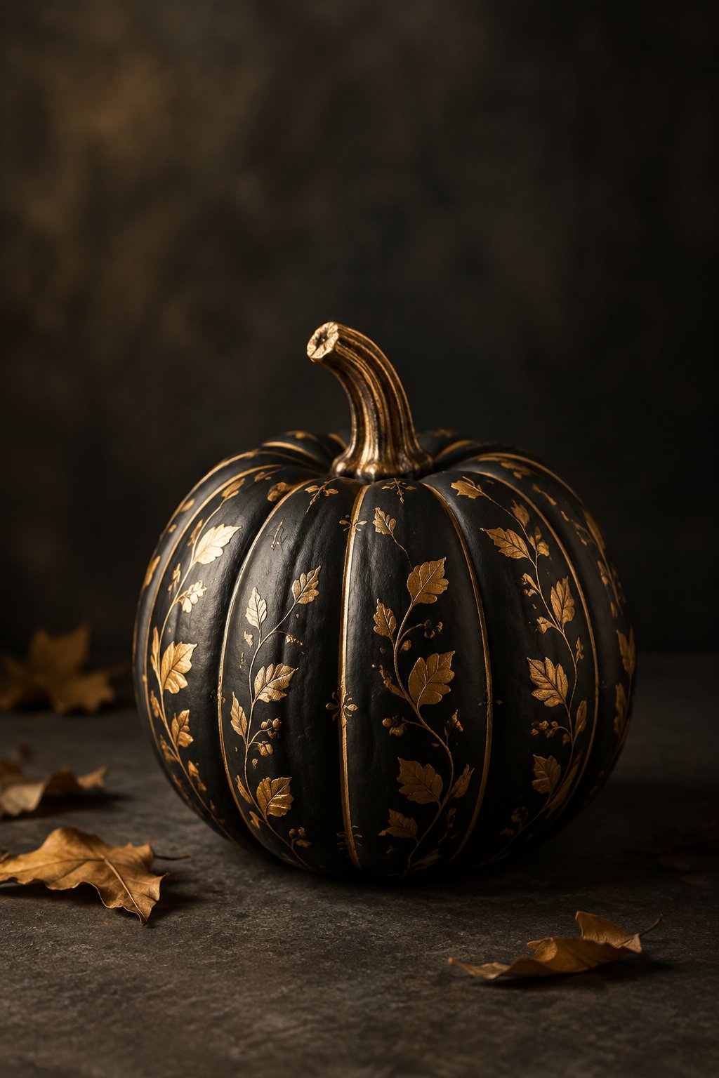 Moody Black and Gold Pumpkin - aesthetic painted pumpkin ideas