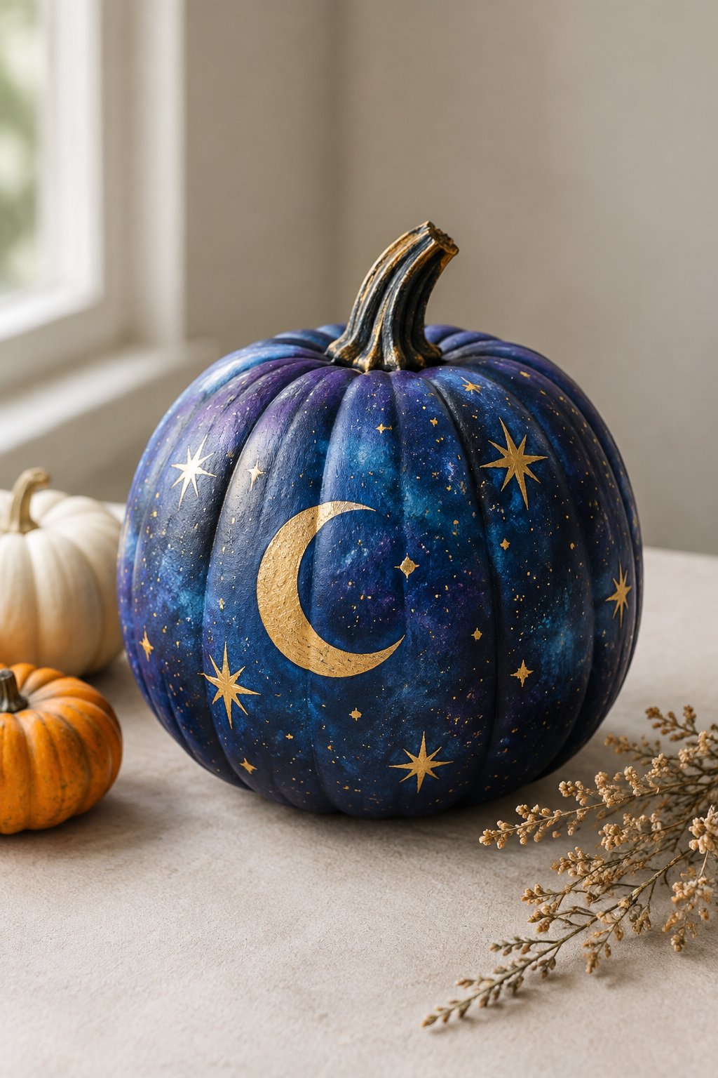 Celestial Moon and Stars - aesthetic painted pumpkin ideas