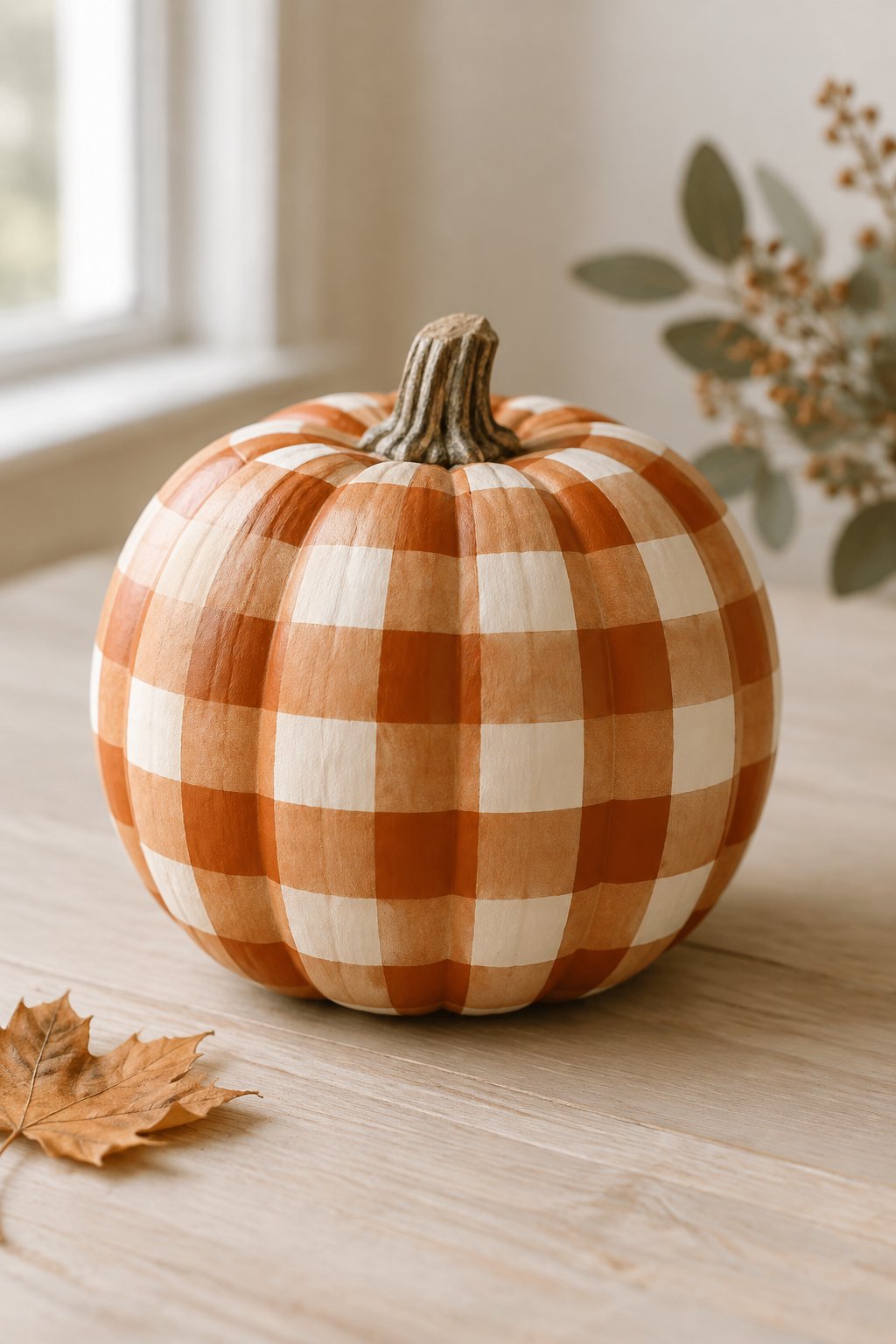Gingham Pumpkin - aesthetic painted pumpkin ideas