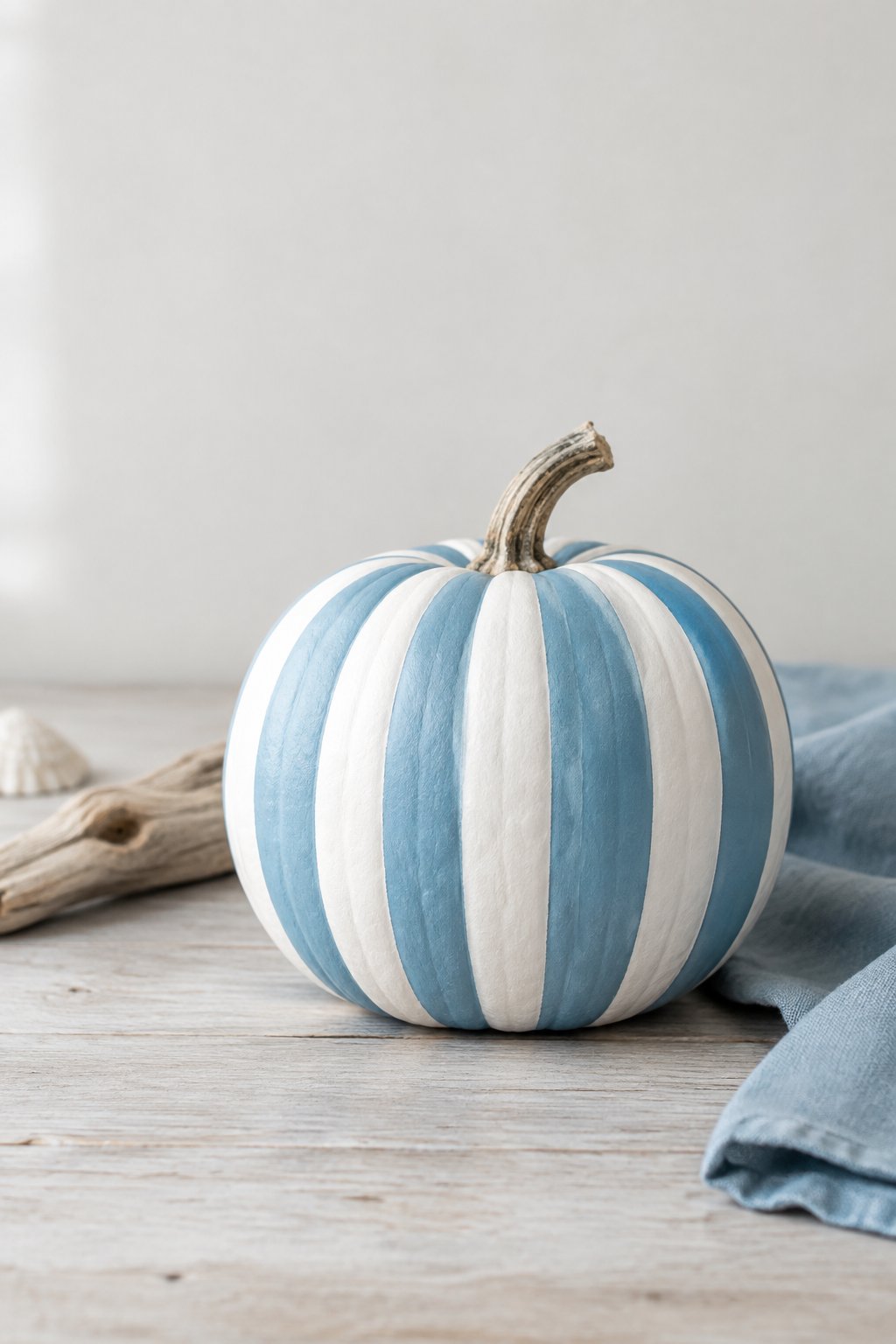 Coastal Blue Stripe Pumpkin - aesthetic painted pumpkin ideas