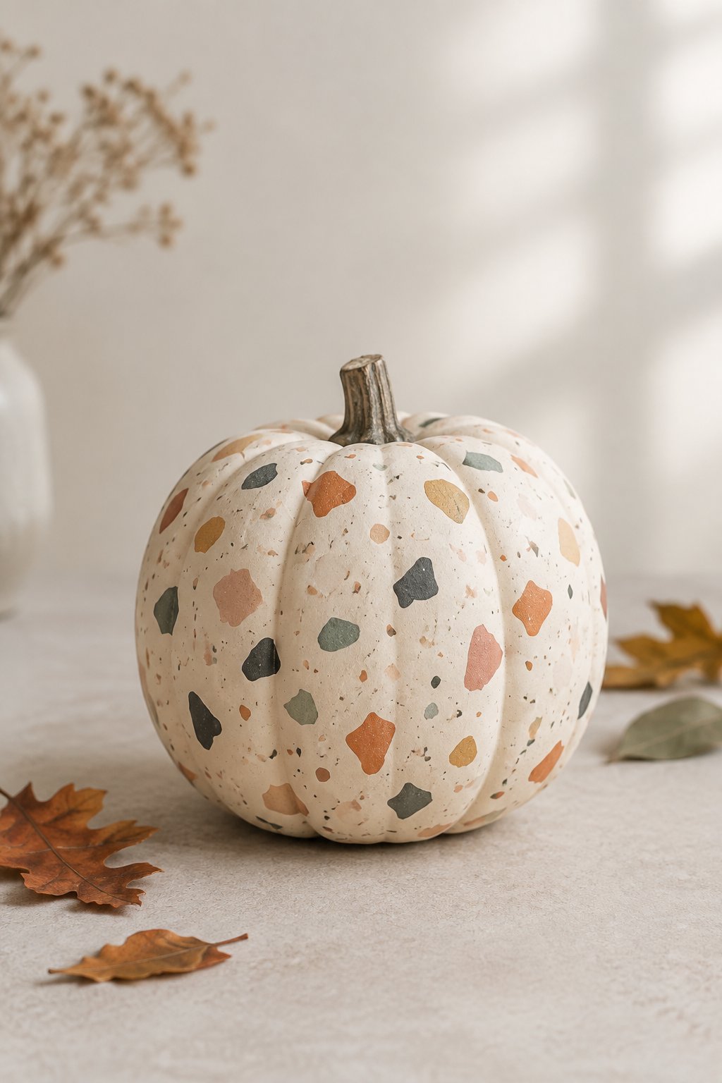 Terrazzo Pumpkin - aesthetic painted pumpkin ideas