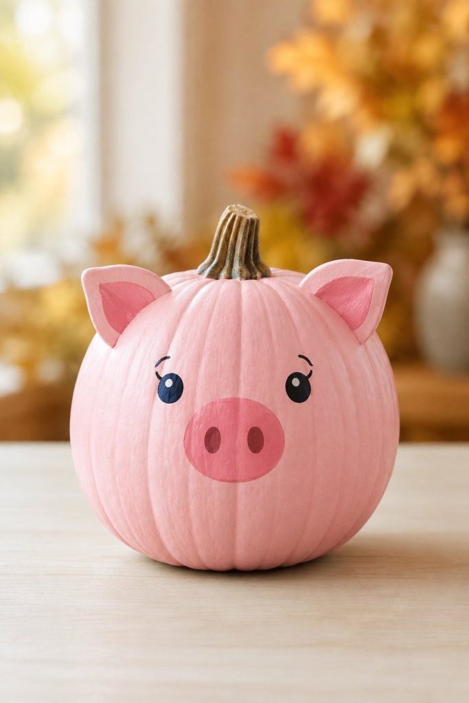 Pink Pig Pumpkin - animal painted pumpkins