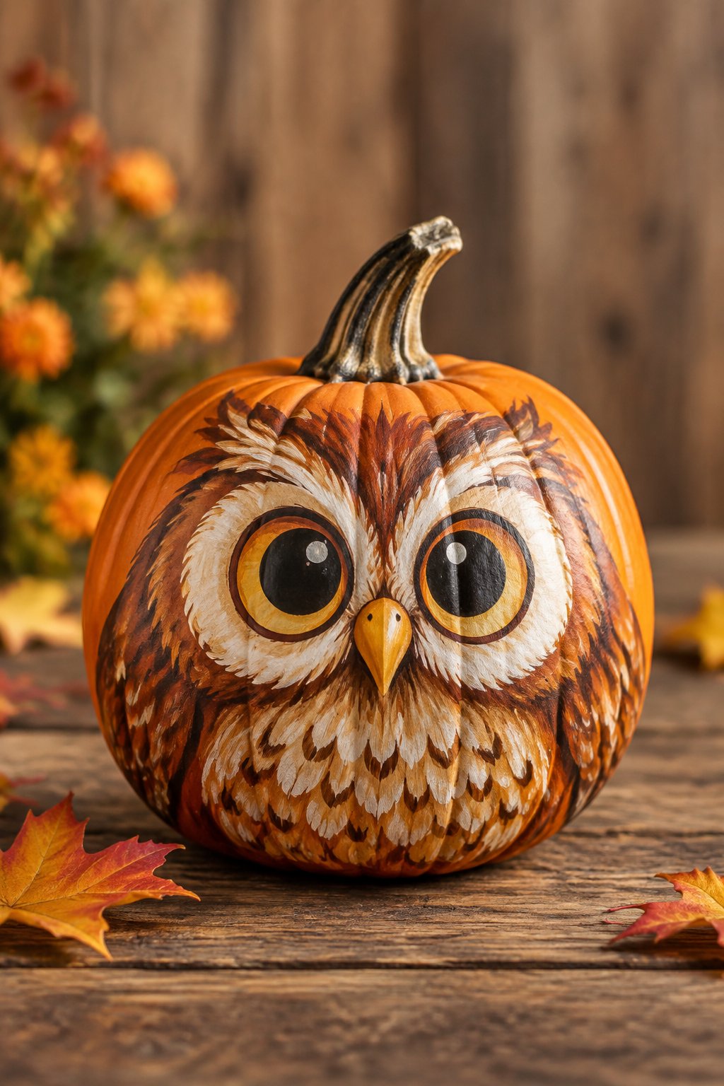 Wide-Eyed Owl Pumpkin - animal painted pumpkins