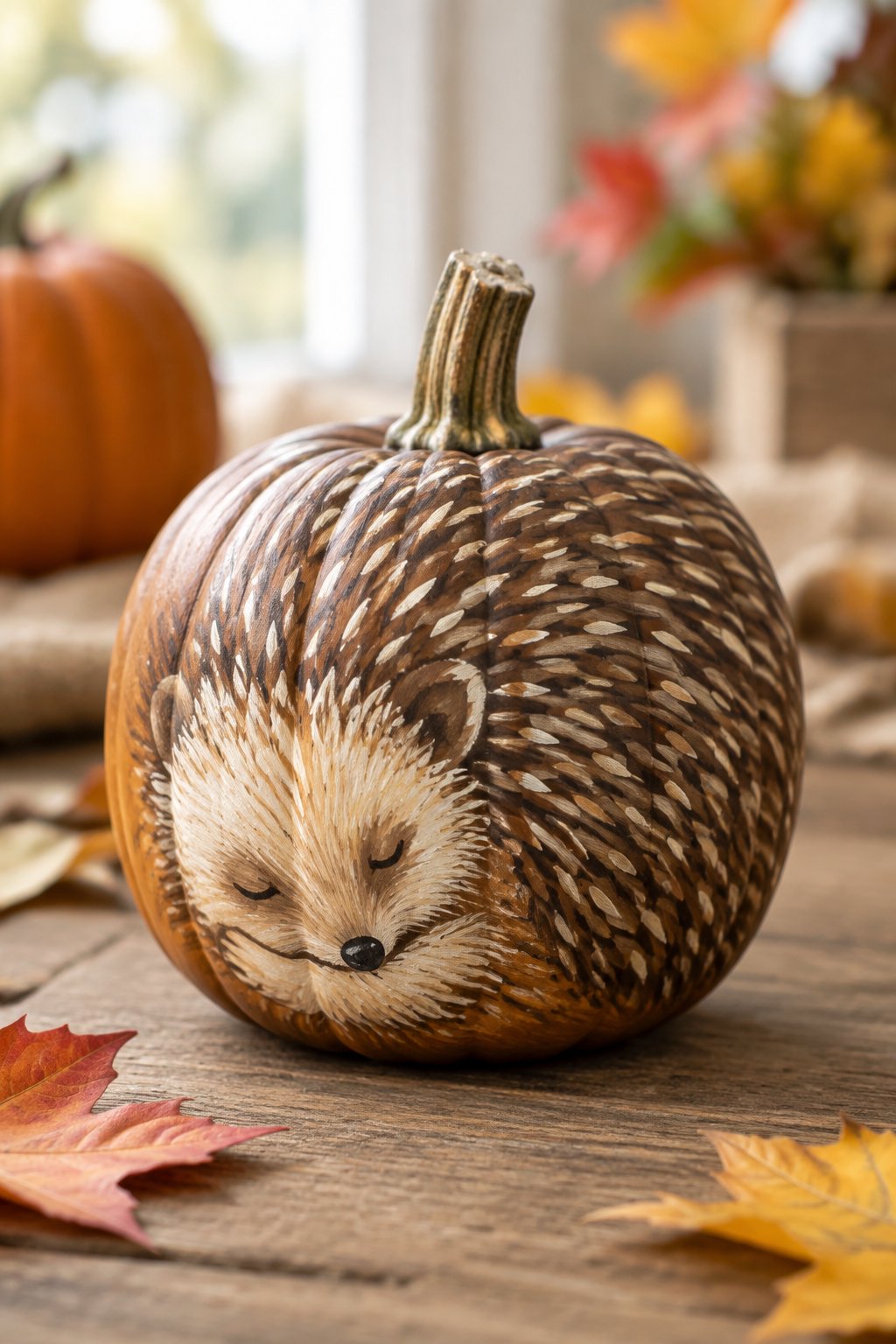 Curled Hedgehog Pumpkin - animal painted pumpkins