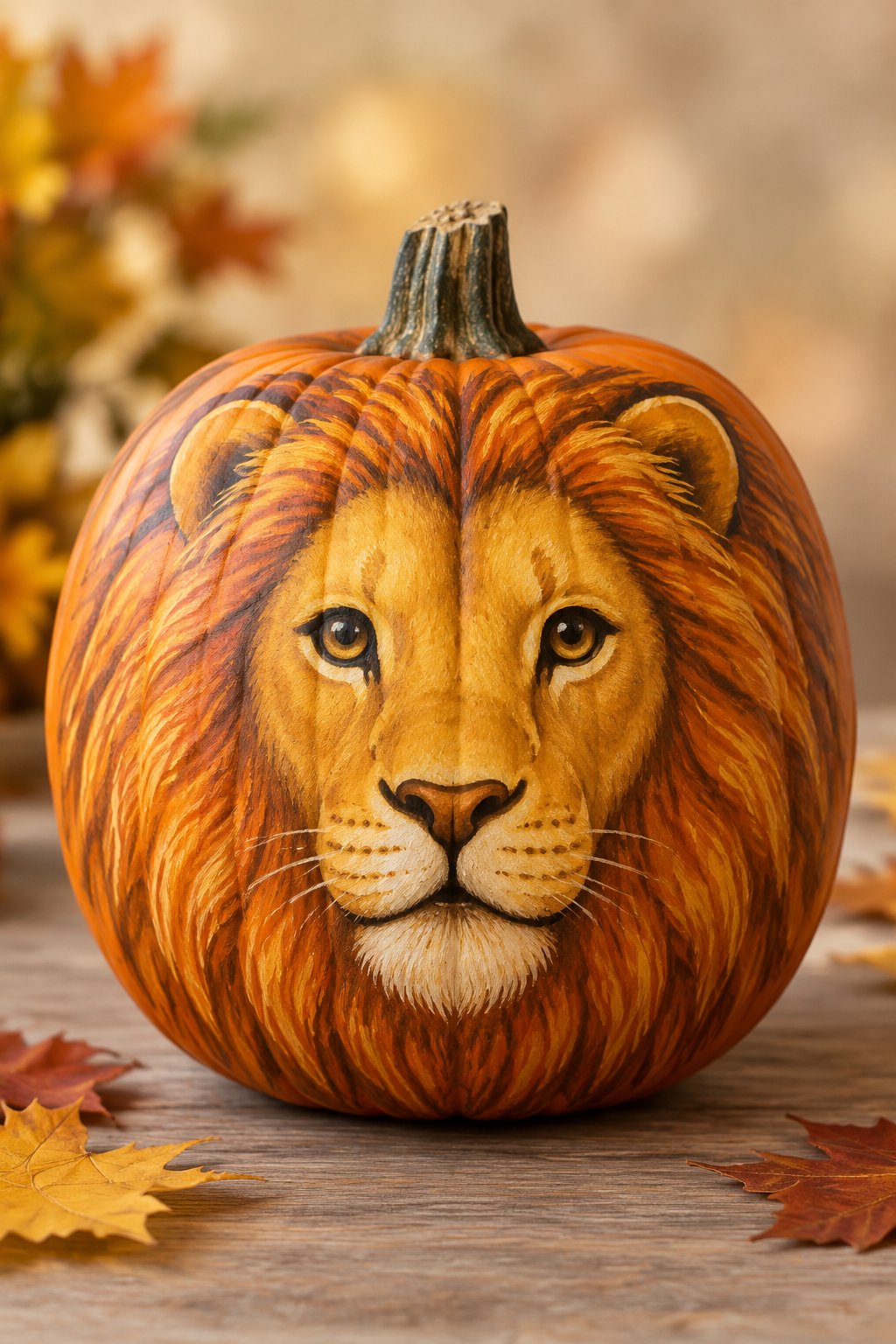 Golden Lion Mane Pumpkin - animal painted pumpkins