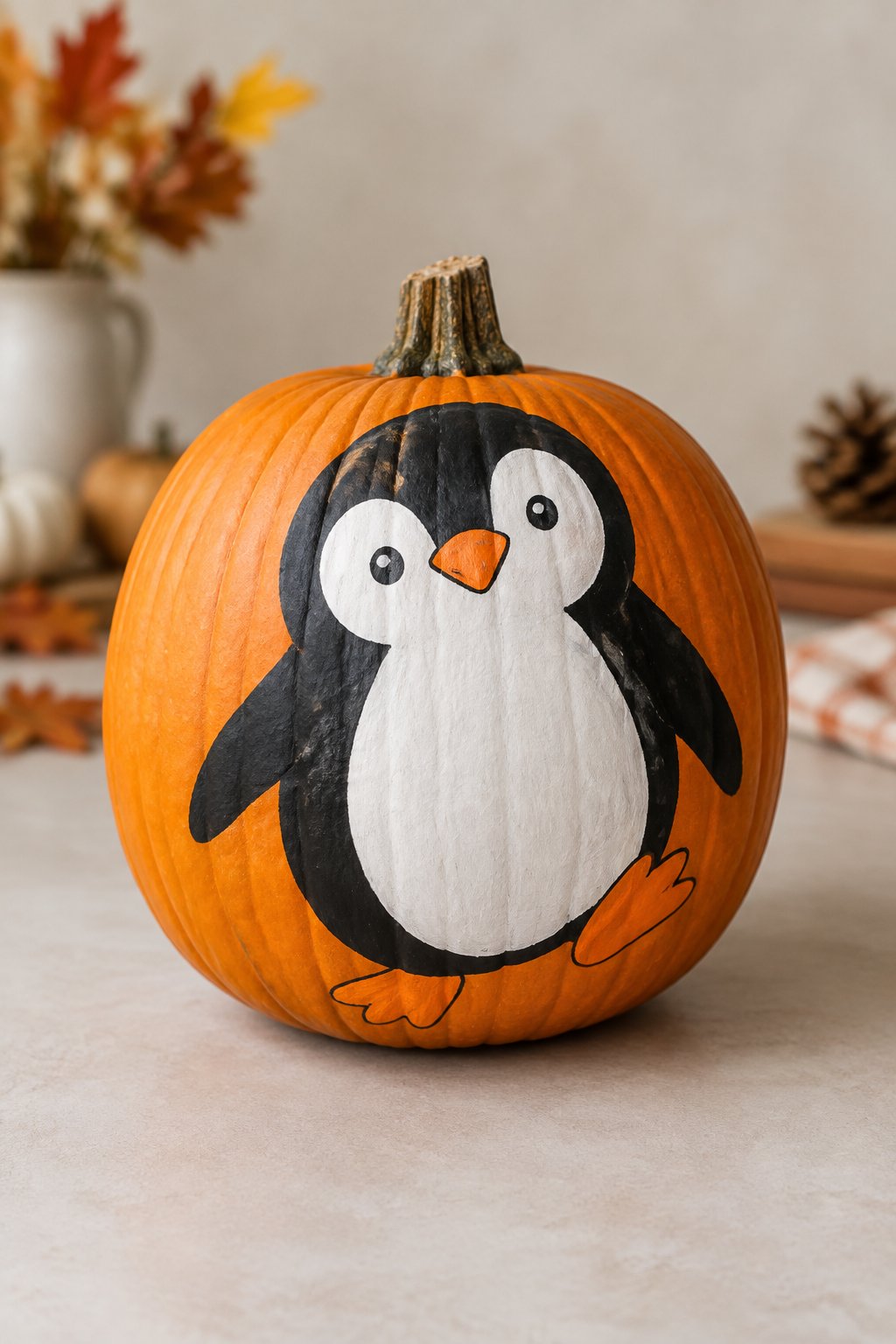 Waddling Penguin Pumpkin - animal painted pumpkins