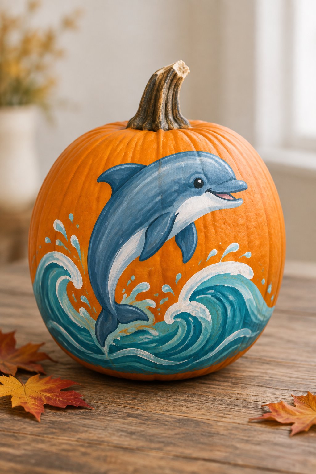 Playful Dolphin Pumpkin - animal painted pumpkins