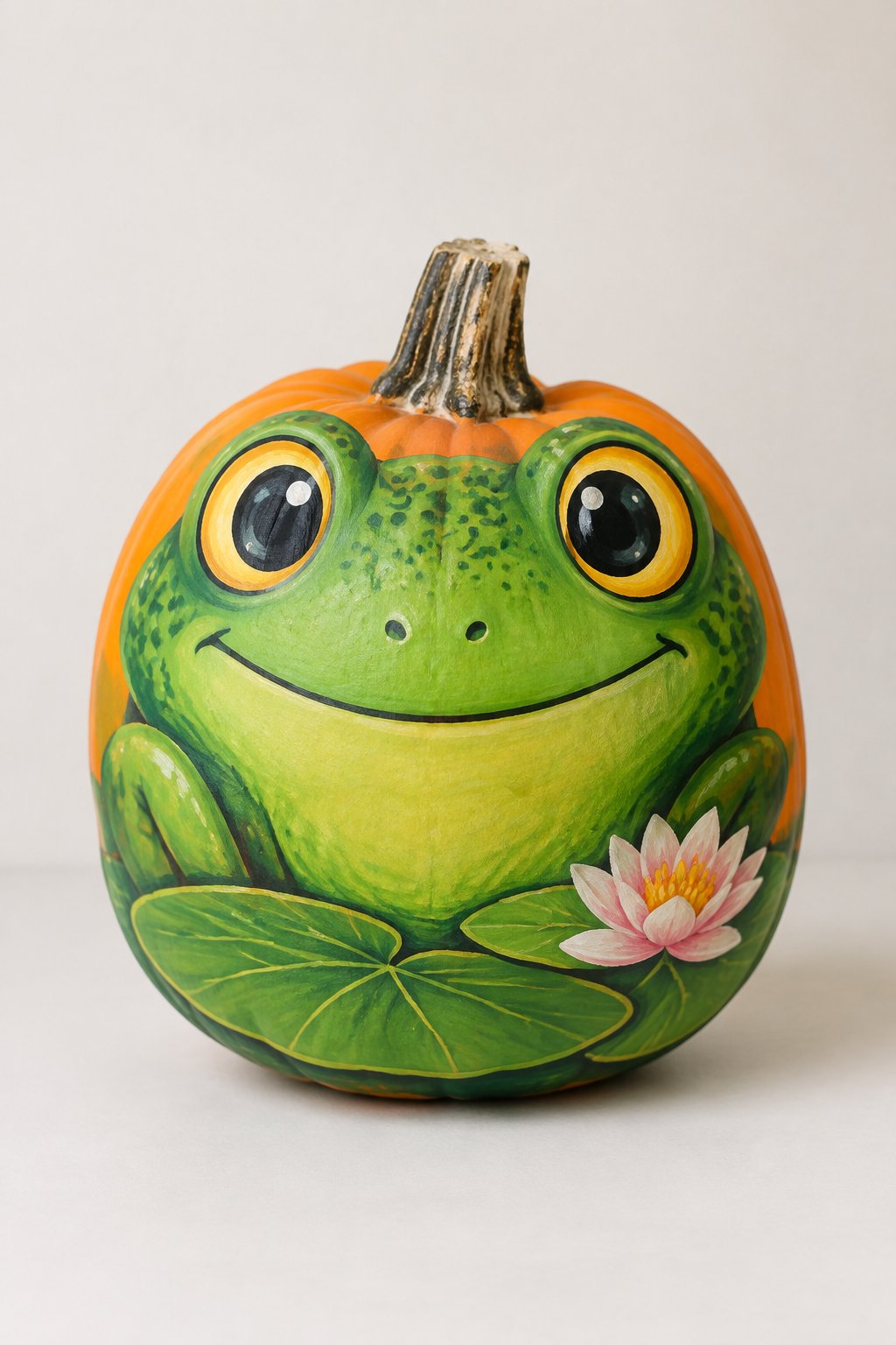 Frog on a Lily Pad Pumpkin - animal painted pumpkins
