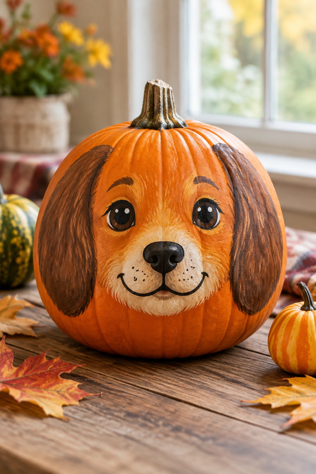 Floppy Ear Puppy Pumpkin - animal painted pumpkins