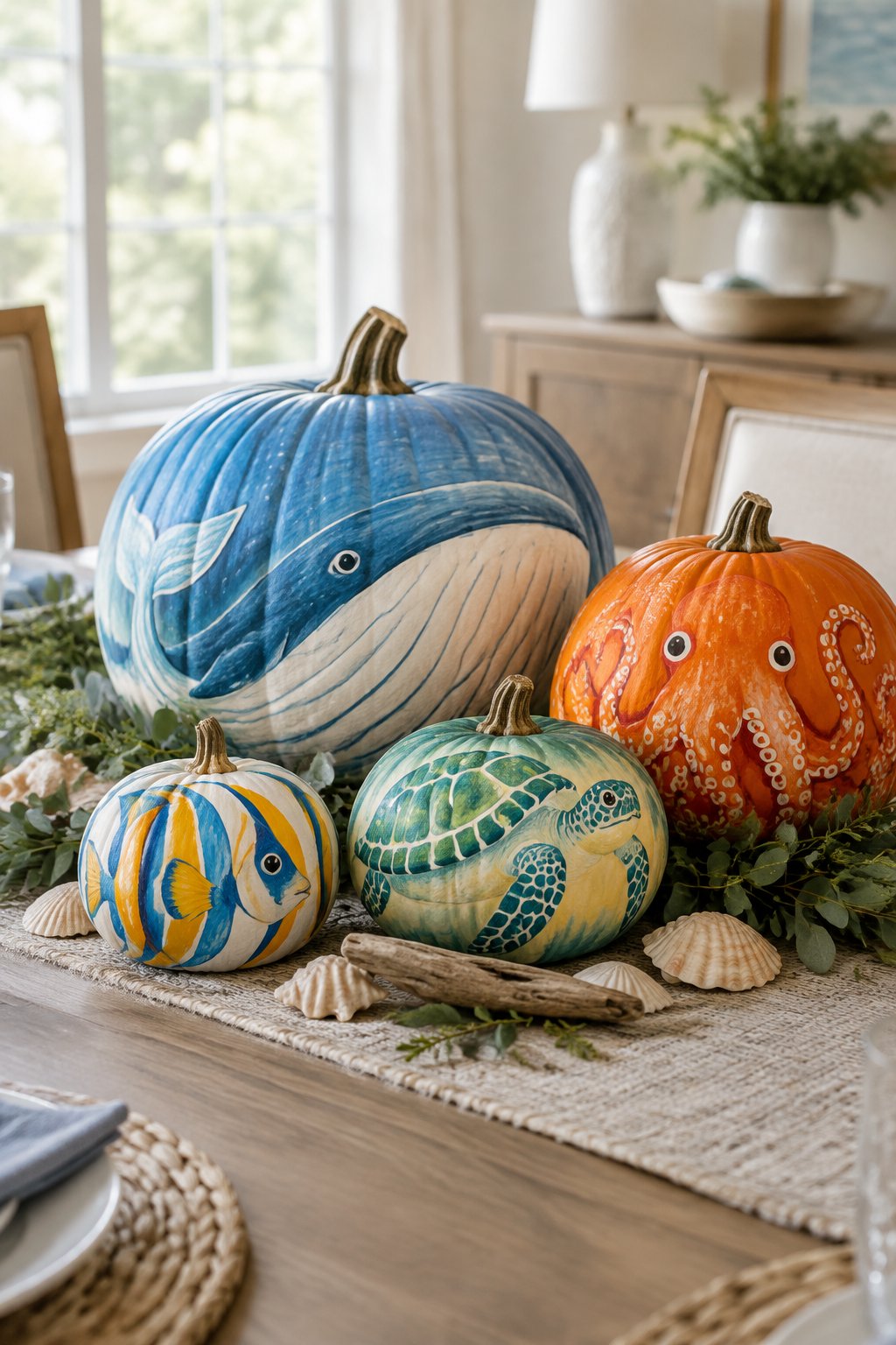 Ocean Animal Table Centerpiece - animal painted pumpkins