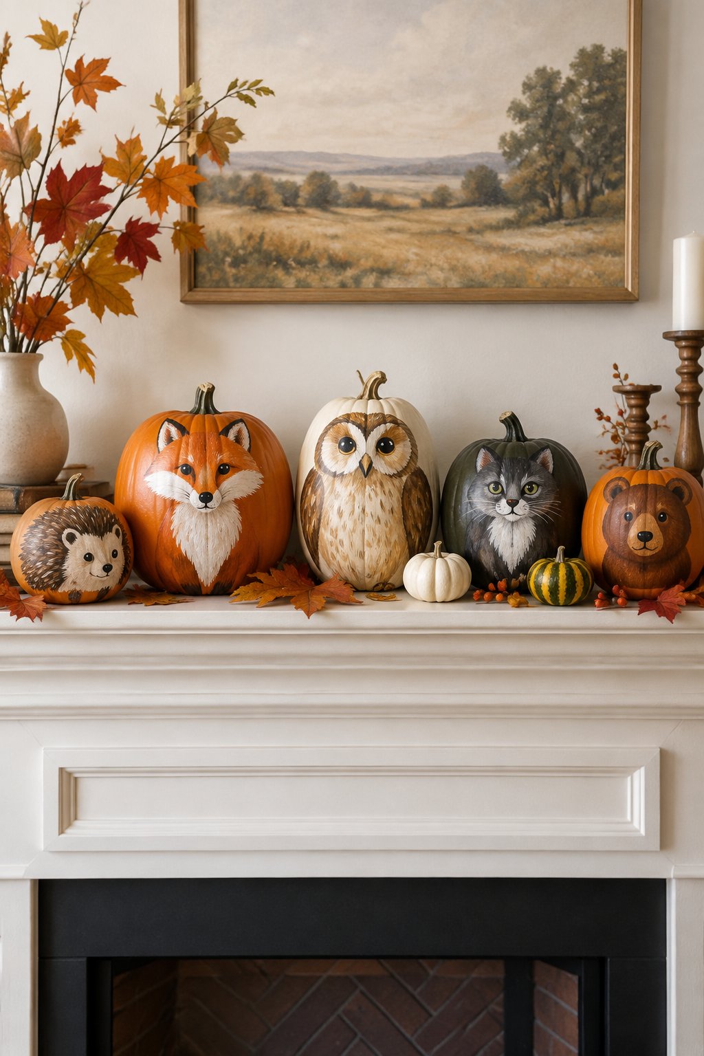 Mixed Animal Mantel Collection - animal painted pumpkins