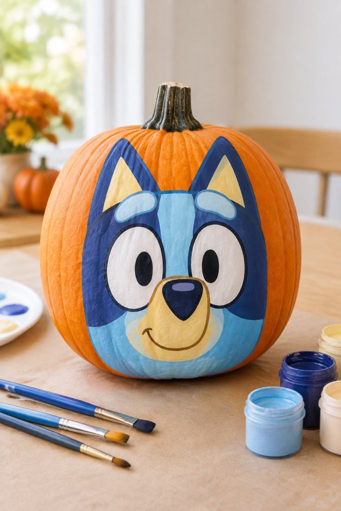 Bluey Blue Heeler Face - bluey pumpkin painting