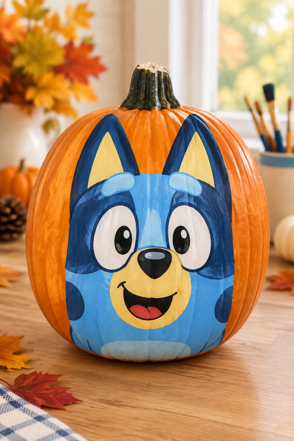 Bluey Happy Ears Up - bluey pumpkin painting