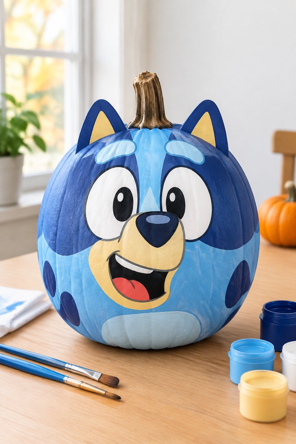 Bluey Cheerful Open Mouth - bluey pumpkin painting