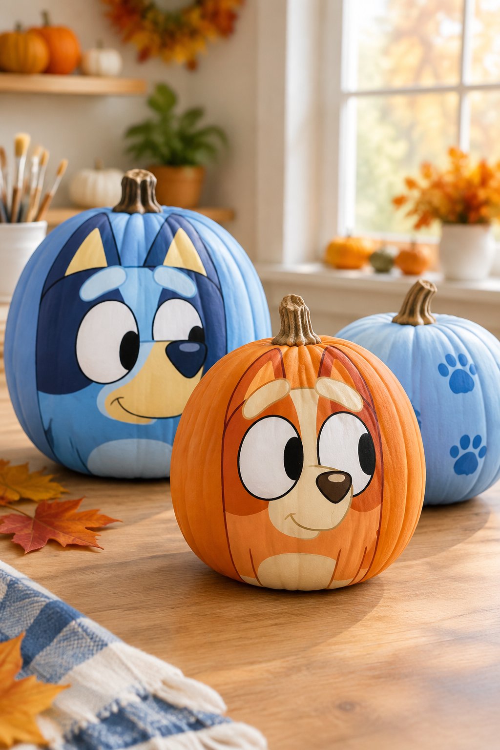 Bingo Shy Half Smile - bluey pumpkin painting