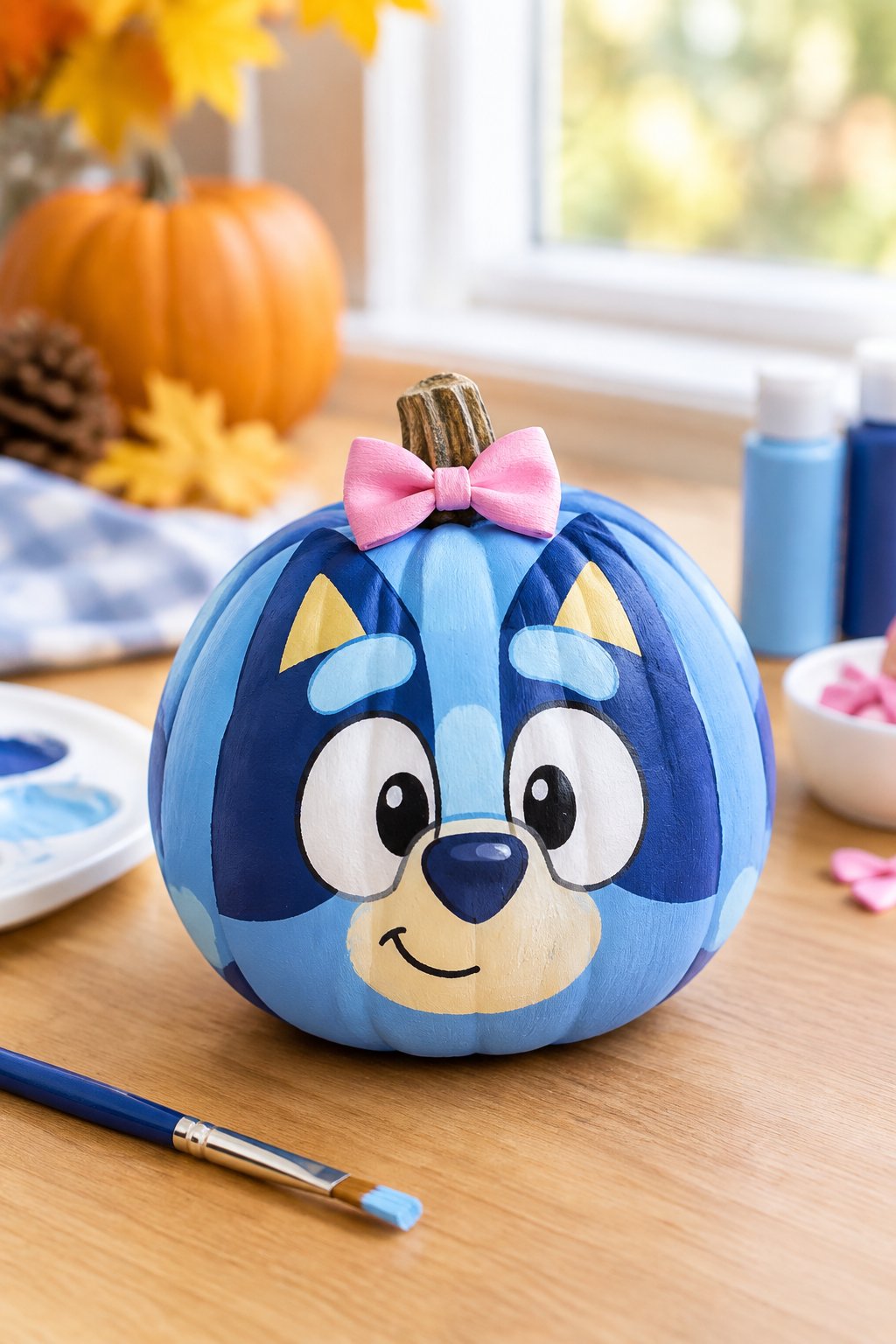 Muffin Tiny Bow Detail - bluey pumpkin painting