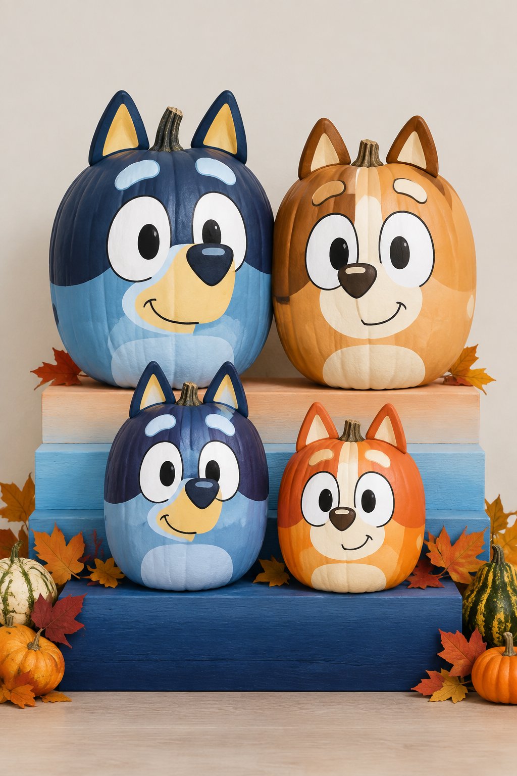 Heeler Family Ombre Steps - bluey pumpkin painting