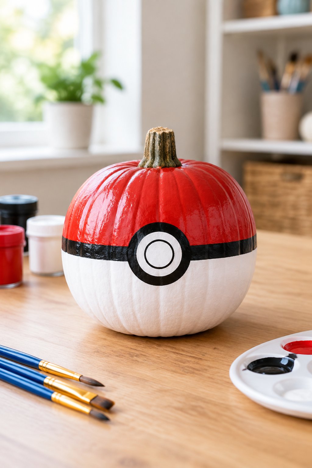 Poke Ball Pumpkin - character pumpkin painting ideas
