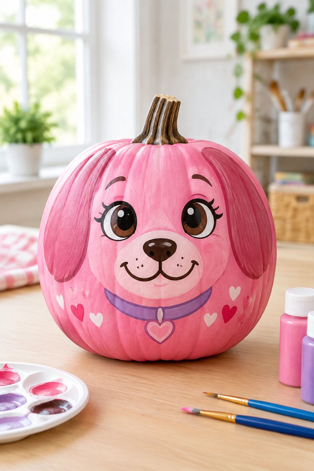 Skye Pink Pup Pumpkin - character pumpkin painting ideas